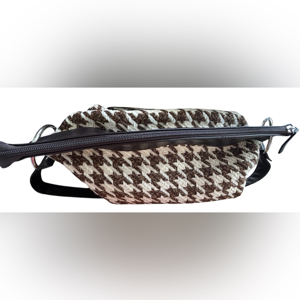 Vintage Houndstooth Fashion Express Brown Cream Satchel Bag Purse Heart Pocket - Picture 14 of 14